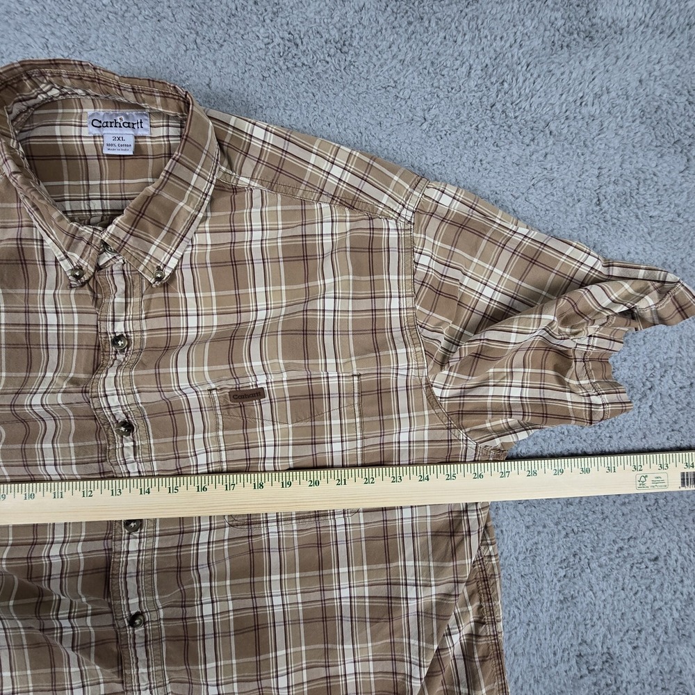 Carhartt Shirt Mens 2XL Brown Plaid Short‎ Sleeve Workwear Button Up XXL - Picture 11 of 13